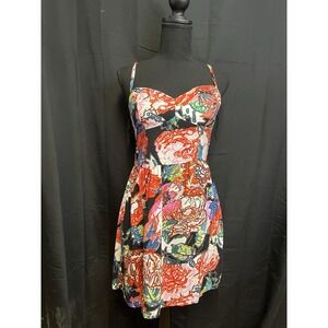 Boho Floral Print Mini Dress‎ - Fit & Flare Spaghetti Strap Juniors Size M